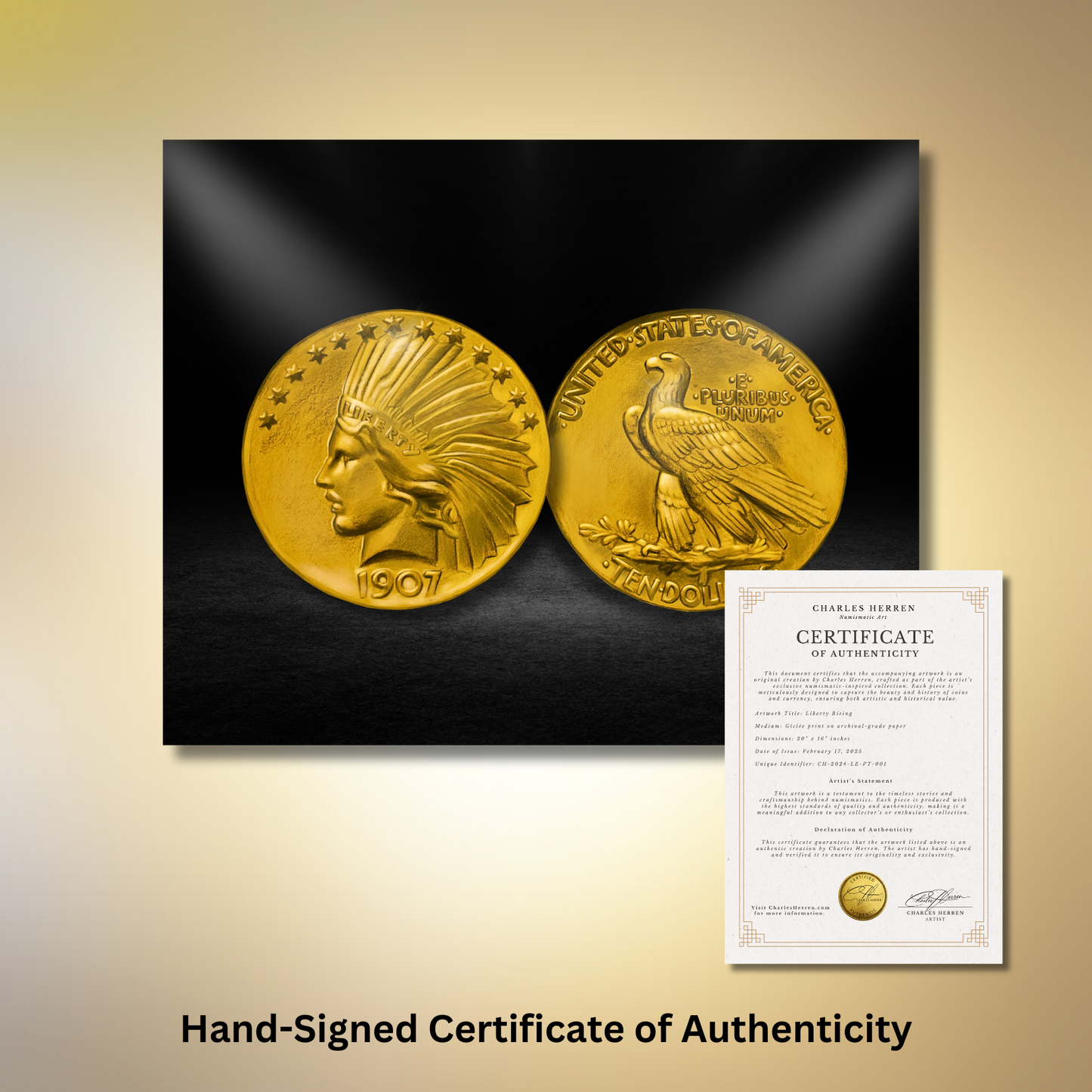 1907 $10 Indian Head Eagle Fine Art Print (Hand-Signed by Artist)