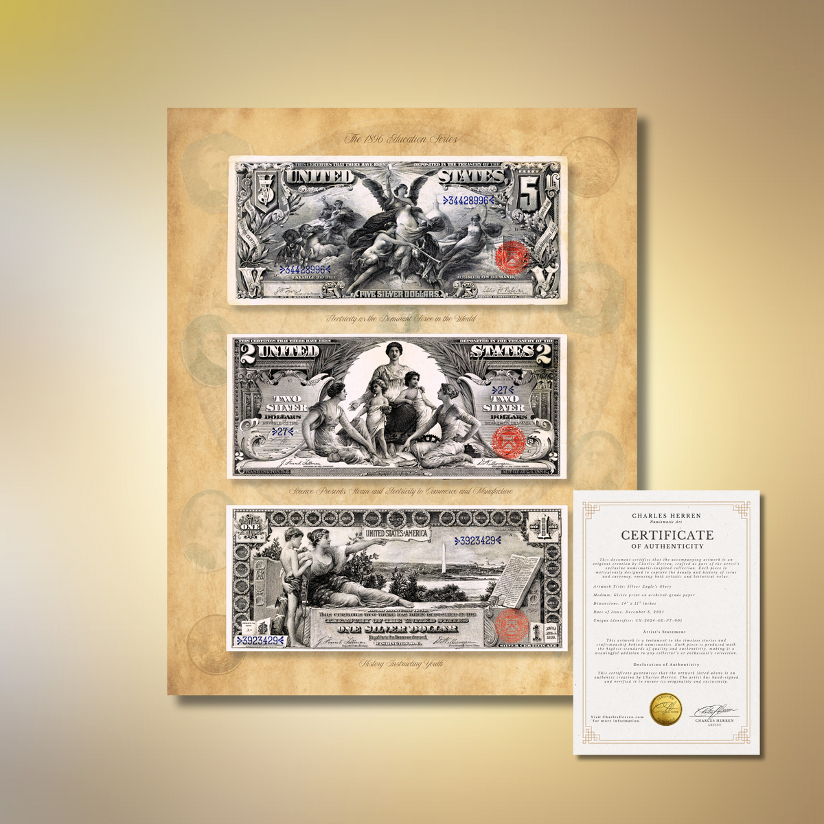 The 1896 U.S. Educational Series Silver Certificate Art Print (Hand-Signed by Artist)