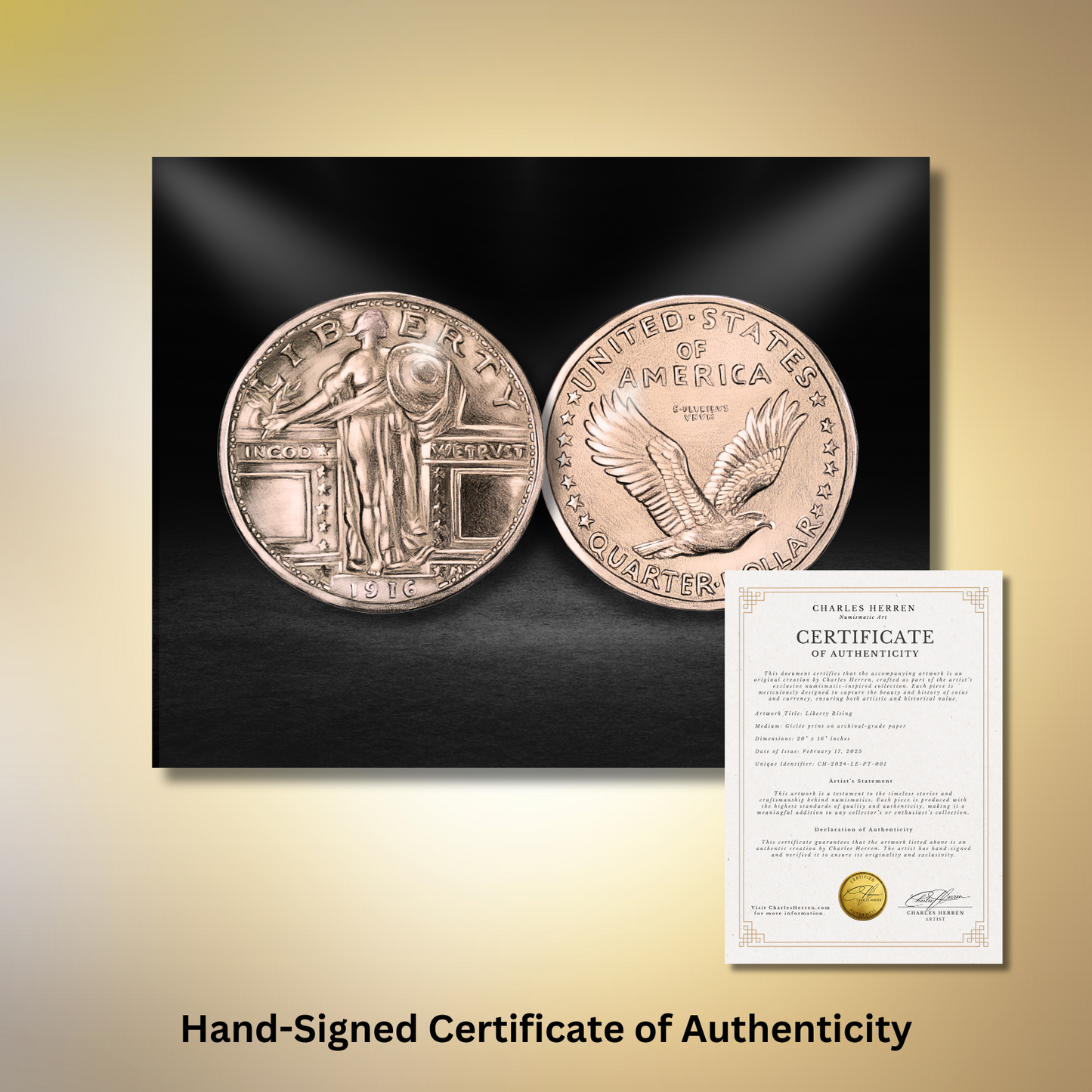 1916 Standing Liberty Quarter Fine Art Print (Hand-Signed by Artist)